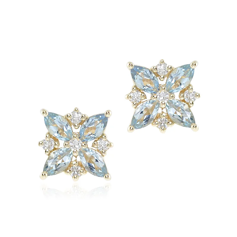 minimalist gold earrings for sleek fashion -Celeste Earrings in Aquamarine & Diamonds