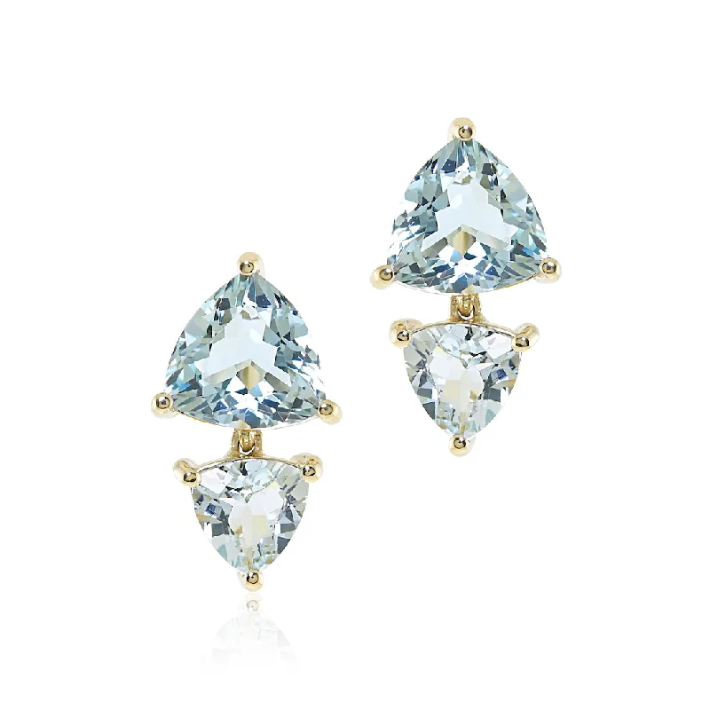 statement gemstone drop earrings for bold style -Trillion Drop Earrings in Aquamarines