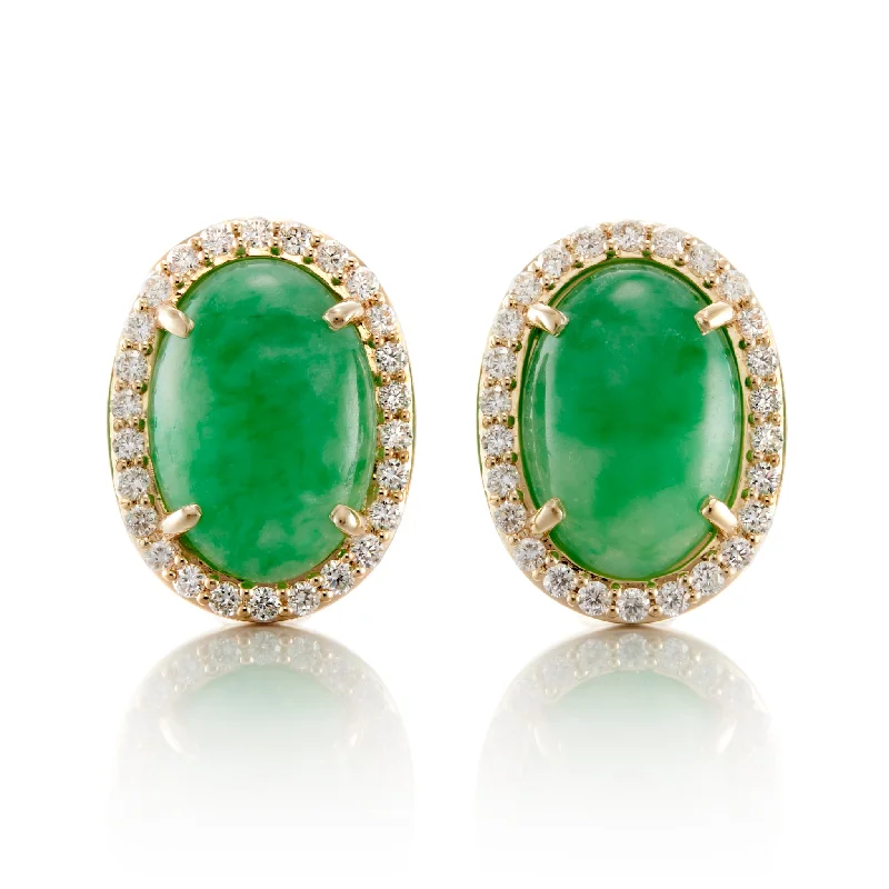 sparkling rhinestone drop earrings for special events -Green Jade Cabochon & Diamond Earrings