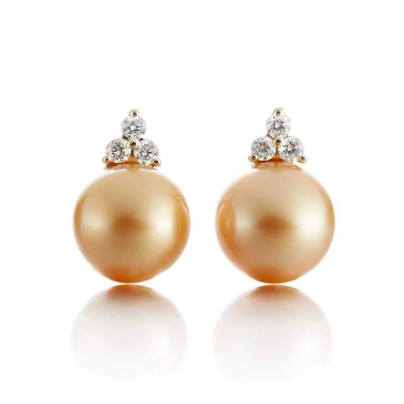 personalized birthstone earrings for thoughtful gifts -Madison Earrings in Golden South Sea Pearls & Diamonds