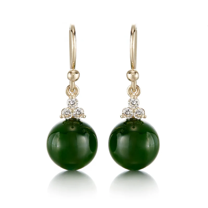 elegant pearl drop earrings for weddings -Madison Drop Earrings in Green Jade & Diamonds