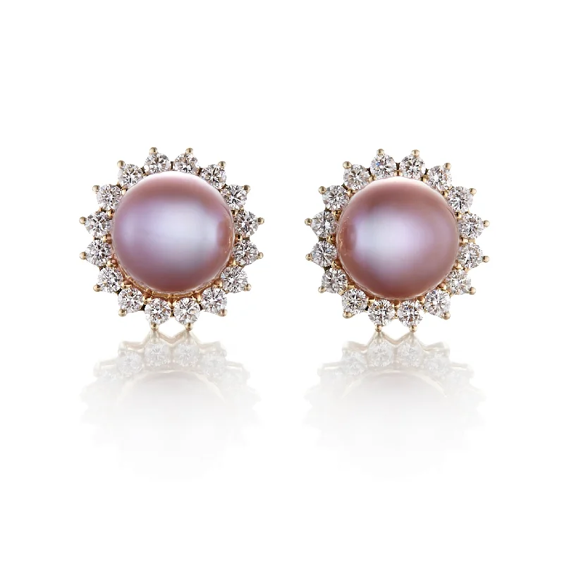 floral resin earrings for a whimsical touch -Halo Earrings in Pink Pearls & Diamonds