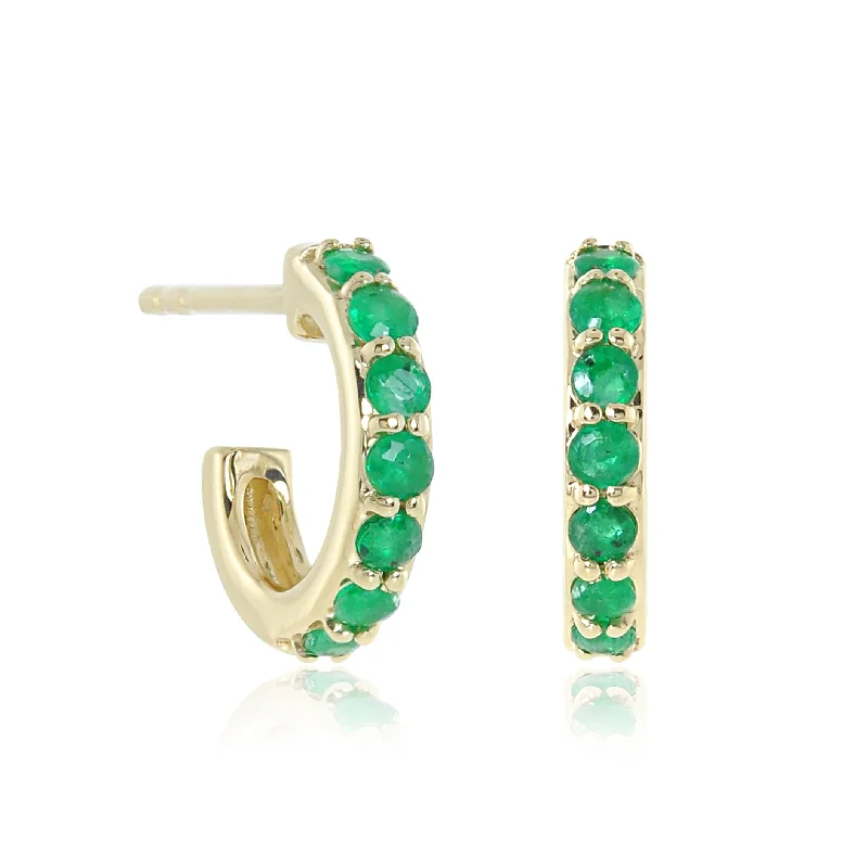 gold-plated drop earrings for luxurious appeal -Emerald Huggie Hoop Earrings