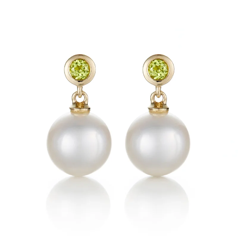 sparkly cubic zirconia earrings for glamorous flair -Peridot & White Pearl Drop Earrings