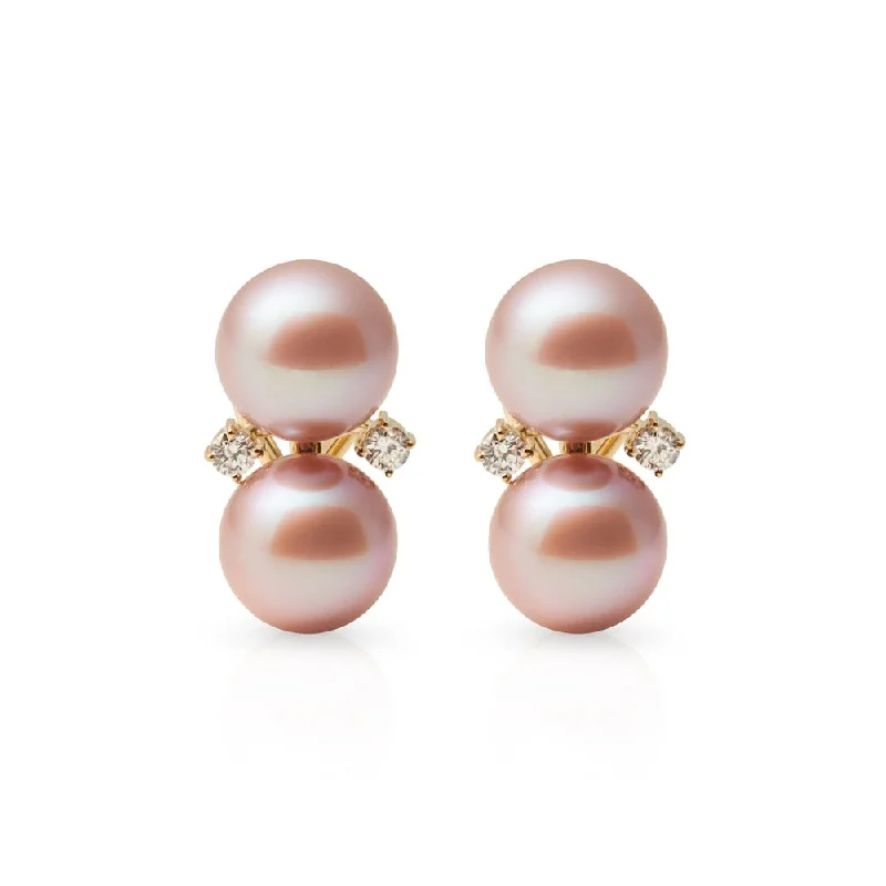 sparkling crystal studs for sophisticated glamour -Les Deux Earrings in Pink Pearls & Diamonds