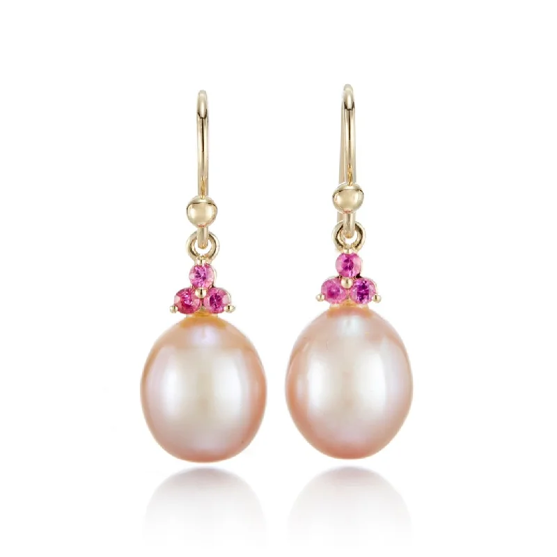 bohemian feather drop earrings for carefree fashion -Madison Drop Earrings in Pink Pearls & Pink Sapphires