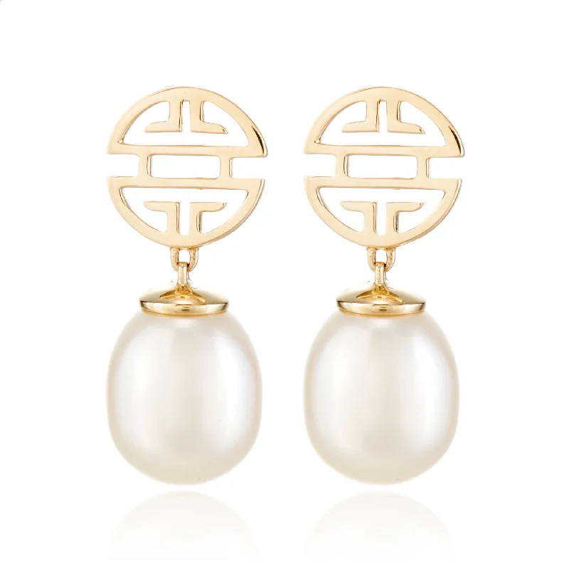 delicate chain drop earrings for graceful looks -Gold Shou & Pearl Drop Earrings