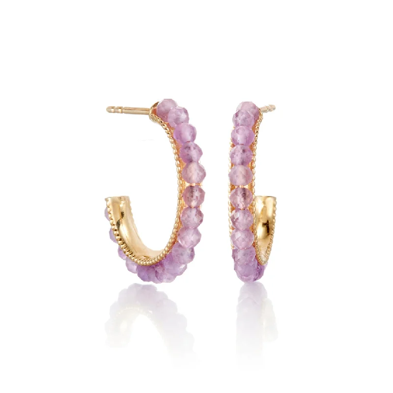 geometric hoop earrings for modern fashion -Faceted Amethyst Hoop Earrings