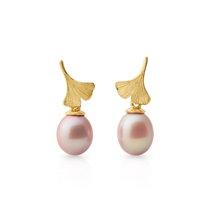 sparkling rhinestone studs for a glamorous finish -Ginkgo Pink Pearl Drop Earrings