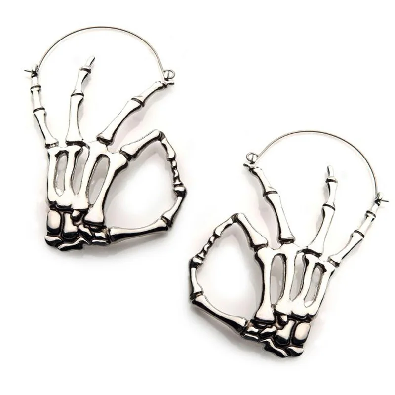 bold resin hoop earrings for modern style -20G A-Okay Skeleton Plug Hoops