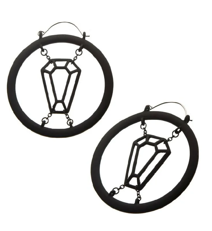 chic silver stud earrings for everyday style -20G Black Chained Coffin Plug Hoops