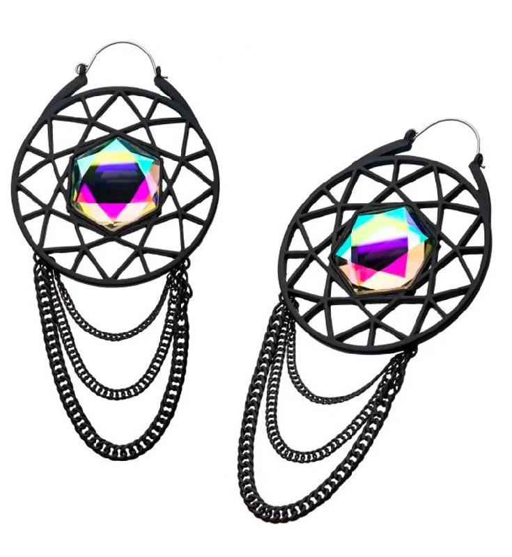 silver hoop earrings for classic style -20G Cheval Black Chain Gem Plug Hoops