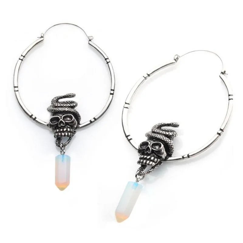 boho chic tassel earrings for carefree vibes -20G Snake & Skull Opalite Plug Hoops