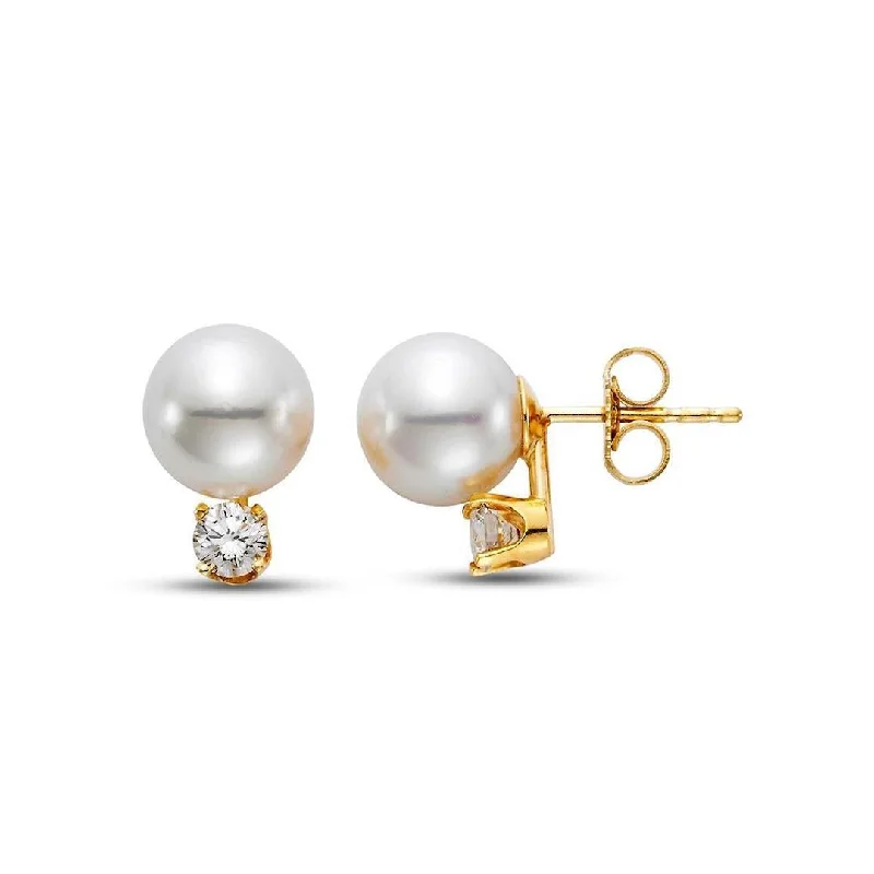 bold crystal drop earrings for a show-stopping look -White Akoya Pearl & Diamond Earrings