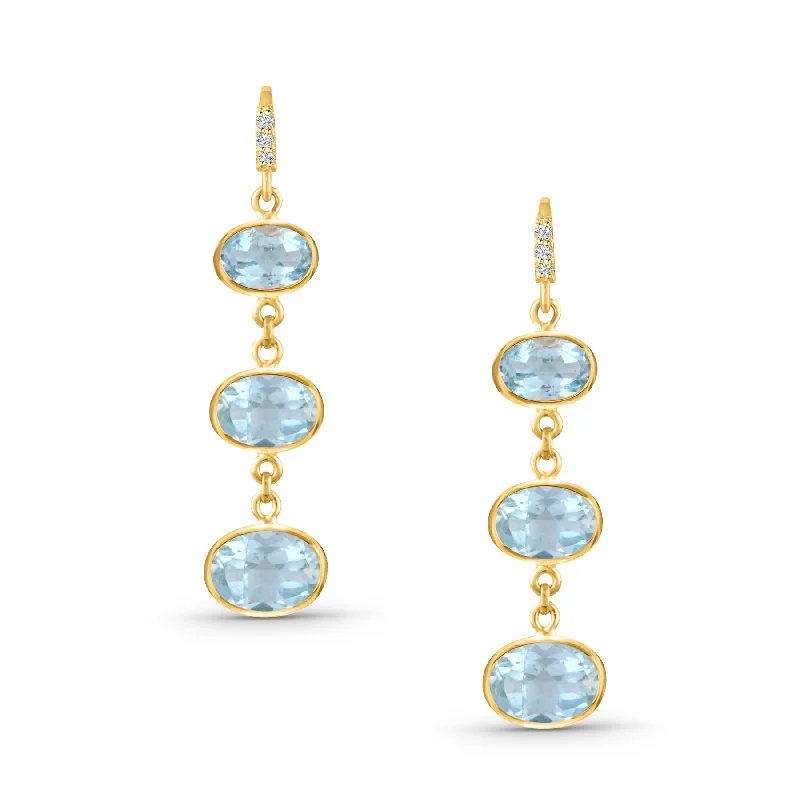 dainty pearl hoop earrings for feminine elegance -Aquamarine Oval Earring In 18K Yellow Gold