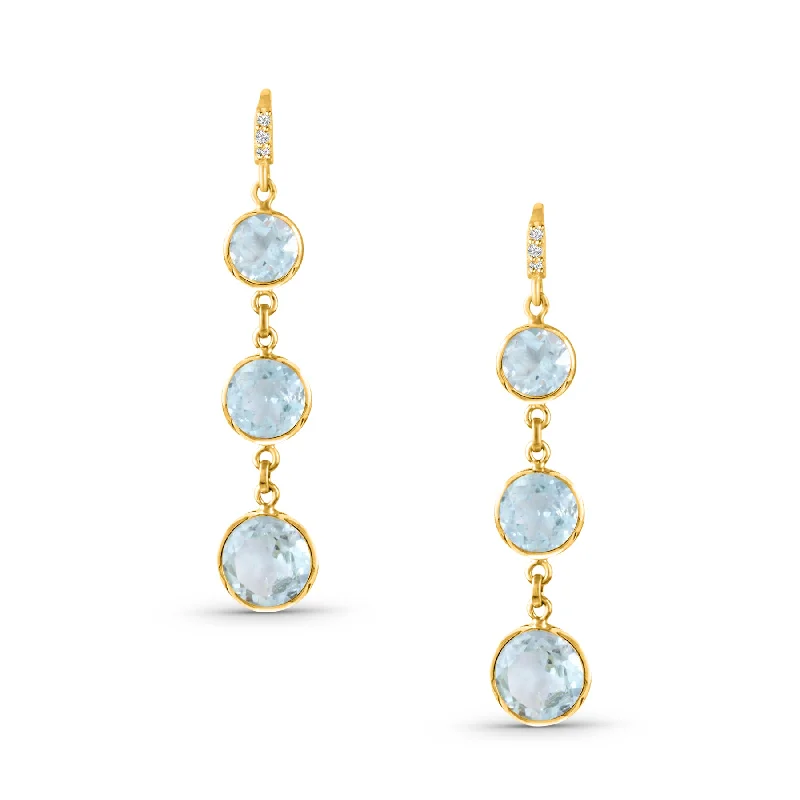 statement gold earrings for an elegant look -Aquamarine Round Earring In 18K Yellow Gold