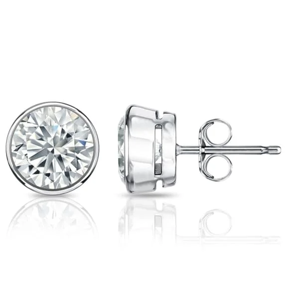 personalized initial earrings for a meaningful touch -Auriya 1.70ctw Round Diamond Stud Earrings Bezel-set Platinum - Certified