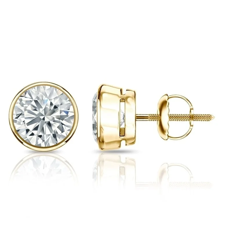 colorful gemstone earrings for lively looks -Auriya 14k Gold Certified 2.00 ct. TDW Bezel Set Round Diamond Stud Earrings