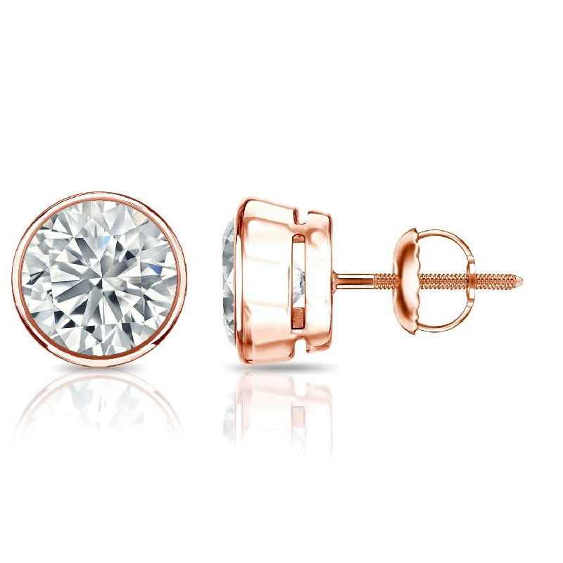 handmade beaded earrings for artisan style -Auriya 14k Gold Certified 3.20 ct. TDW Bezel Set Round Diamond Stud Earrings