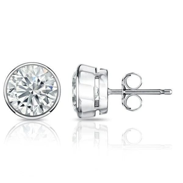 crystal flower earrings for feminine beauty -Auriya 1ctw Round Diamond Stud Earrings Bezel-set Platinum - GIA Certified