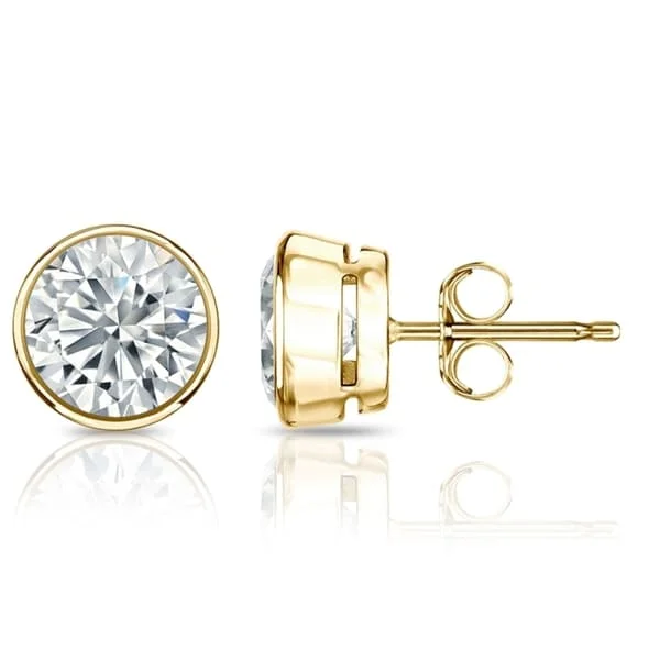 dainty pearl earrings for delicate elegance -Auriya 3ctw Round Diamond Stud Earrings Bezel-set 18k Gold - Certified