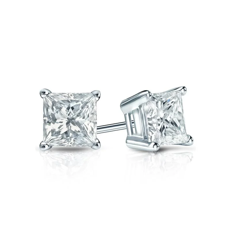 trendy heart-shaped earrings for romantic style -Auriya Plat Gold Lab Grown 0.62 carat TDW Princess Diamond Stud Earrings 4-Prong Basket Push-back