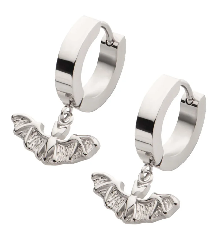 delicate resin earrings for effortless chic -Bat Stainless Steel Hoop Huggie Earrings