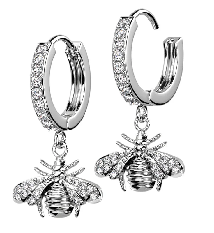 vintage-inspired pearl earrings for retro charm -Bee CZ Stainless Steel Hoop Earrings