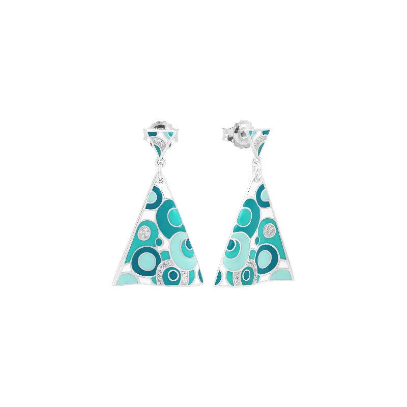 chic silver drop earrings for modern elegance -Groovy White and Aqua Earrings