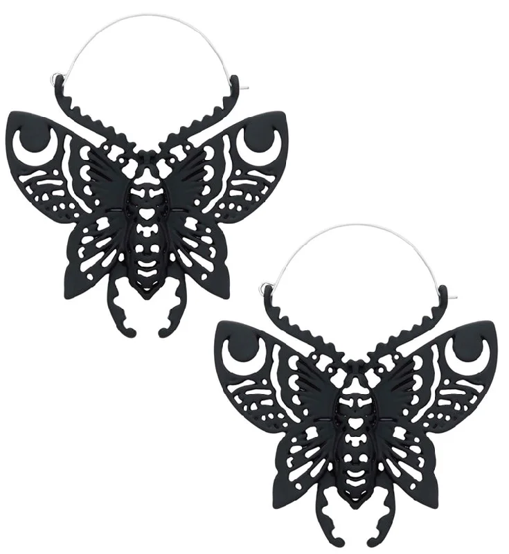 unique crystal earrings for a distinctive look -Black PVD Butterfly Stainless Steel Plug Hoops