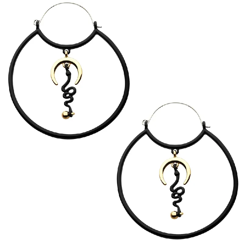 gold hoop earrings for elegant simplicity -Black PVD Crescent Snake Stainless Steel Plug Hoops