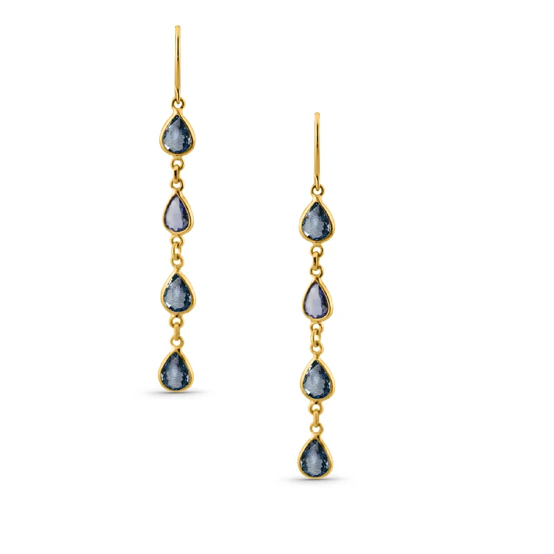 luxurious gemstone earrings for special occasions -Blue Sapphire Pear Shape Earring In 18K Yellow Gold