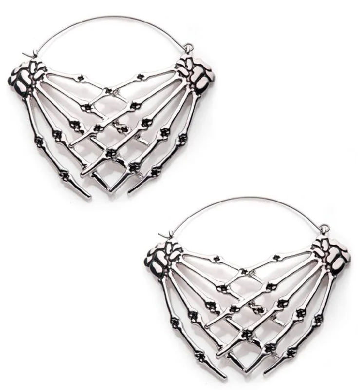 elegant silver earrings for versatile fashion -Calm Skeleton Hands Plug Hoops