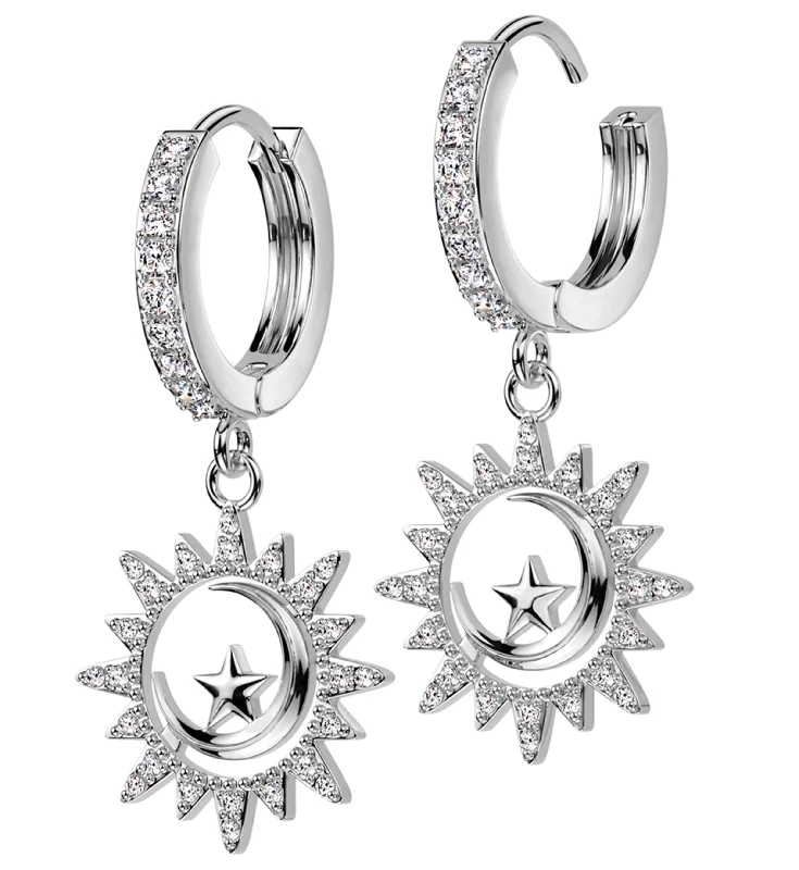 dainty gemstone earrings for subtle elegance -Celestial CZ Stainless Steel Hoop Earrings