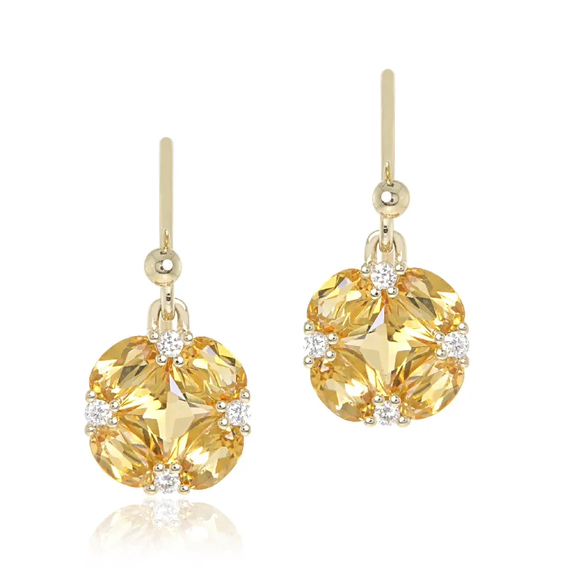 chic enamel earrings for bold, colorful looks -Quadrille Drop Earrings in Citrine & Diamonds