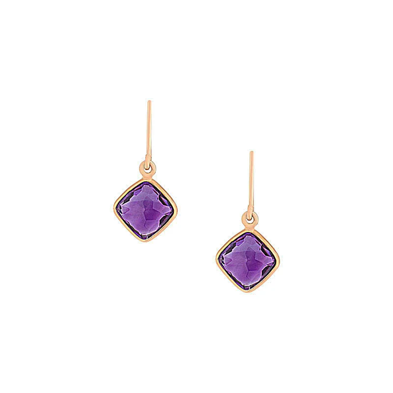 trendy geometric earrings for contemporary fashion -Como Collection 8mm Cushion Amethyst Earrings