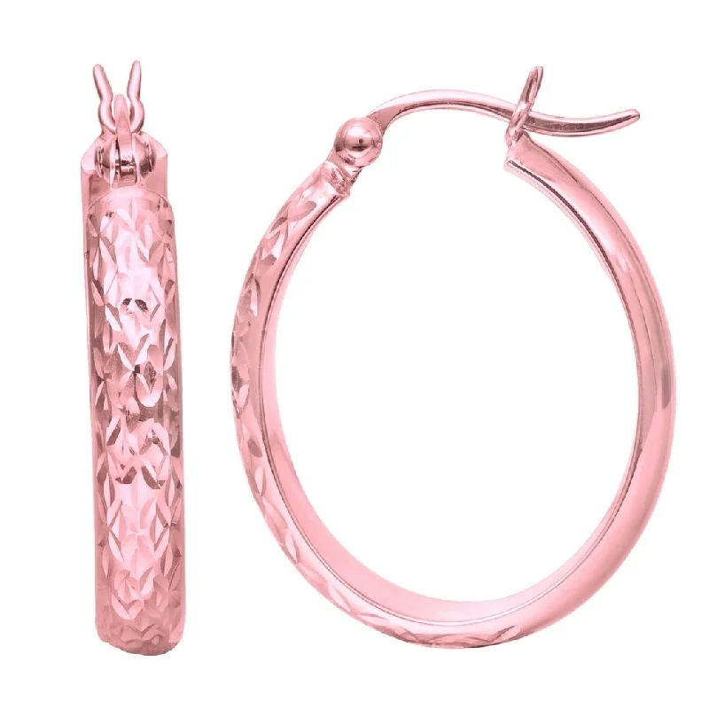 vintage-inspired crystal earrings for old-world charm -Curata 10k Rose Gold 24X4mm Full Diamond-cut Oval Hoop Earrings