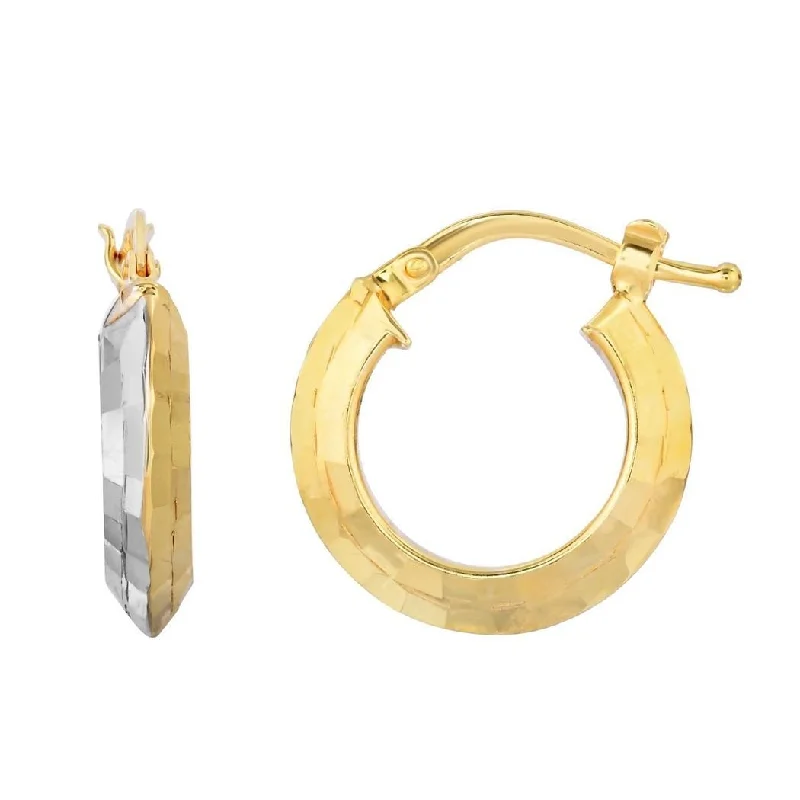 playful geometric earrings for unique designs -Curata 10k Two-tone Gold 10x3.4mm Textured Side by Side Hoop Earrings