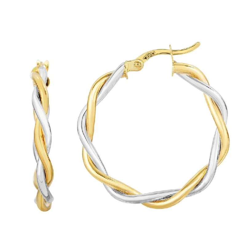 trendy resin earrings for a colorful touch -Curata 10k Two-tone Gold 21x3mm Twisted Double Wire Extra Light Round Hoop Earrings