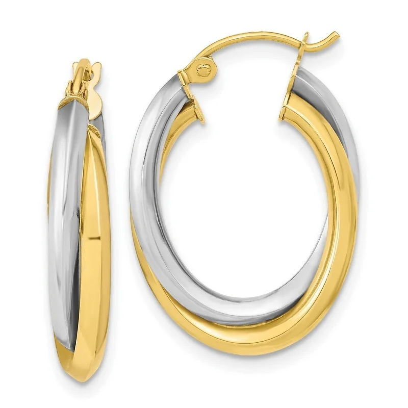 oversized stud earrings for a dramatic flair -Curata 10k Two tone Gold 24x4.7mm Polished Double Oval Hoop Earrings