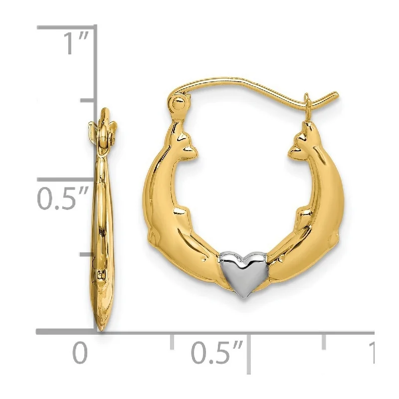 custom-made gemstone earrings for unique gifts -Curata 10k Yellow Gold 19x2mm Dolphin Heart Hoop Earrings