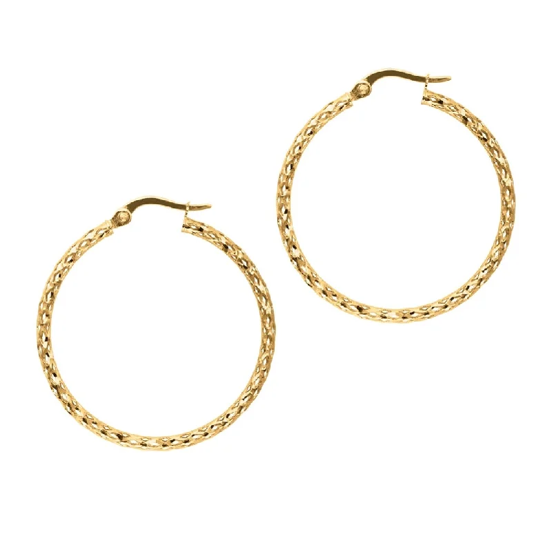 handmade beaded earrings for artisan style -Curata 10k Yellow Gold 30x2mm Heavy Diamond-cut Hoop Earrings