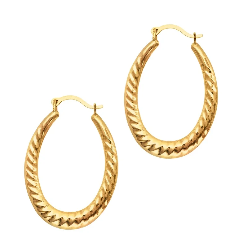 bold crystal earrings for a show-stopping effect -Curata 10k Yellow Gold Graduated Scalloped Oval Hoop Earrings