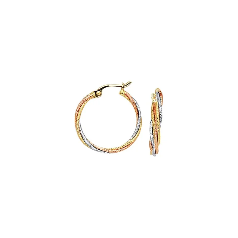 sparkling ear studs for chic glamour -Curata 10k Yellow Rose White Gold Twisted Braided Hoop Earrings With Hinged Clasp