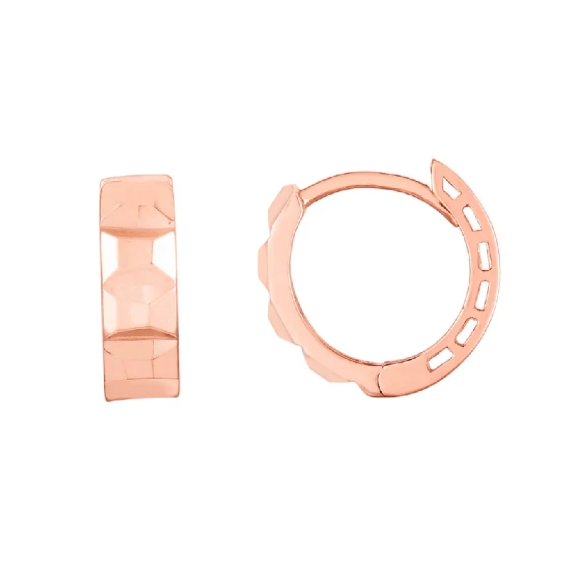 colorful crystal earrings for festive charm -Curata 14k Rose Gold 12.2x11.4mm Textured Huggies Hinged Hoop Earrings