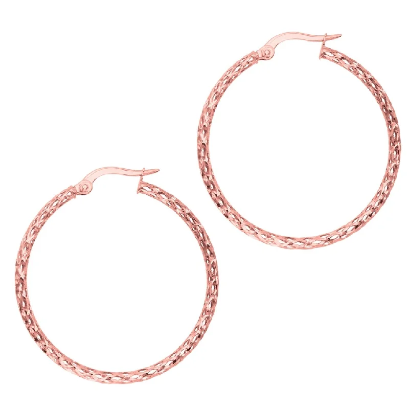 bold feather earrings for boho chic fashion -Curata 14k Rose Gold 30x1.5mm Fully Diamond-cut Hoop Earrings