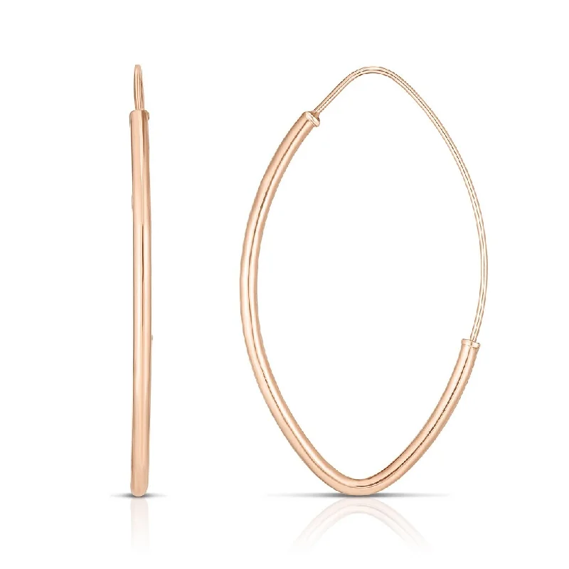 trendy ear cuffs for modern chic -Curata 14k Rose Gold 35x20mm Shiny Marquise Hoop Fancy Earrings