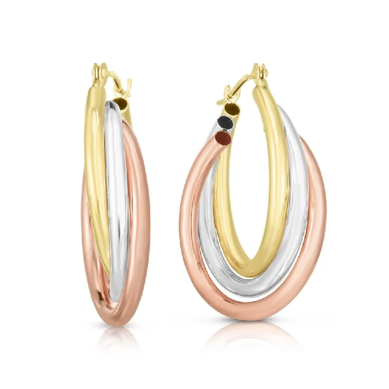 radiant pearl drop earrings for a classic touch -Curata 14k Tri-color Gold 23x5.4mm Polished Triple Row Hoop Earrings