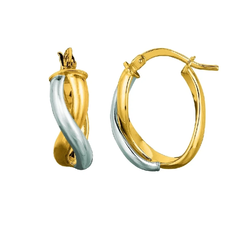 chic silver chain earrings for modern appeal -Curata 14k Two-tone Gold 18mm Overlap Double Row Twisted Hoop Earrings