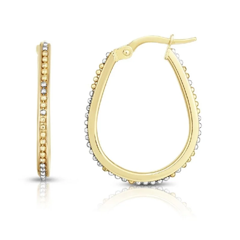 oversized crystal earrings for a bold statement -Curata 14k Two-tone Gold 2.1x19x24mm Textured Oval Hoop Earrings